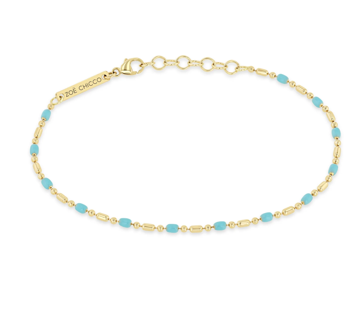 14K GOLD ENAMEL TUBE BAR CHAIN BRACELET