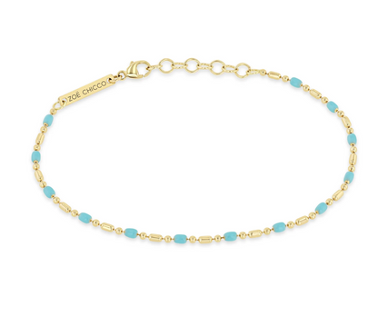 14K GOLD ENAMEL TUBE BAR CHAIN BRACELET