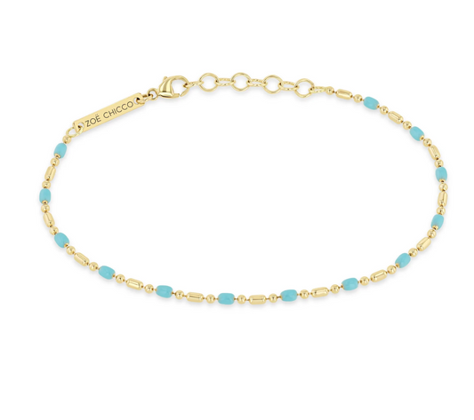 14K GOLD ENAMEL TUBE BAR CHAIN BRACELET