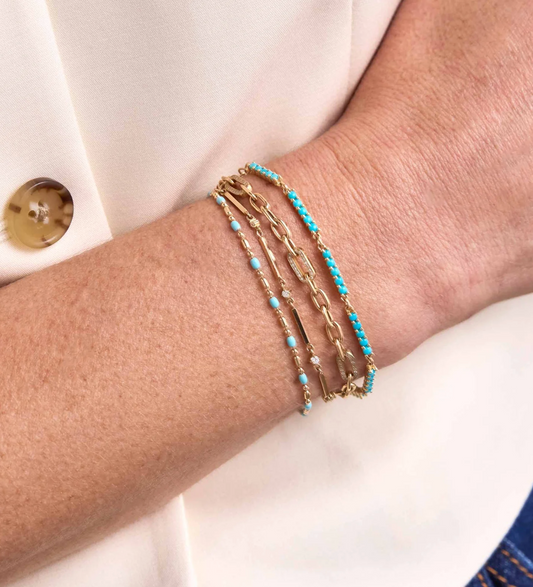 14K GOLD ENAMEL TUBE BAR CHAIN BRACELET