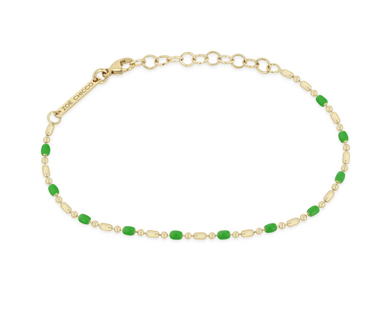 14K GOLD ENAMEL TUBE BAR CHAIN BRACELET