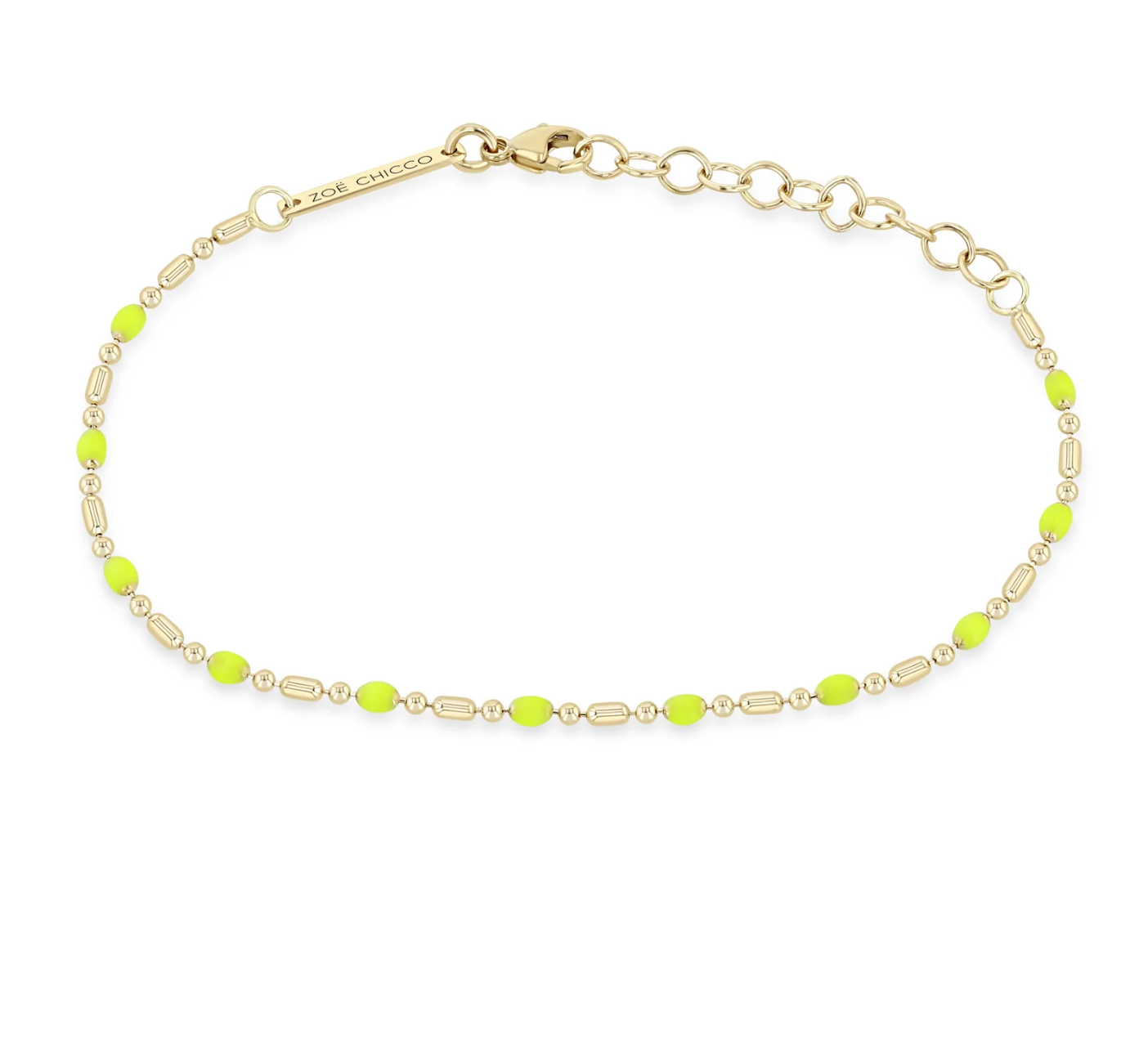 14K GOLD ENAMEL TUBE BAR CHAIN BRACELET