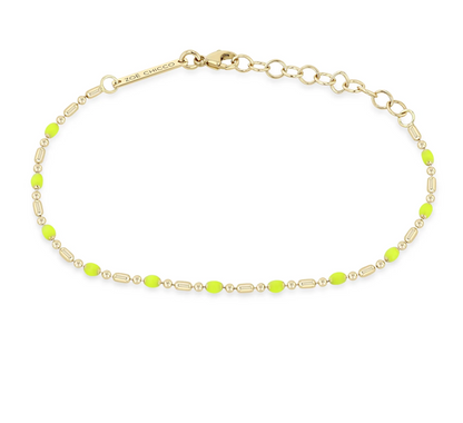 14K GOLD ENAMEL TUBE BAR CHAIN BRACELET