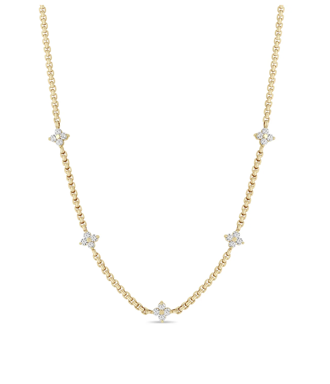 14K 5 PRONG DIAMOND QUAD STATION NECKLACE