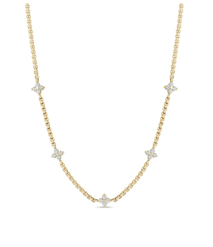 14K 5 PRONG DIAMOND QUAD STATION NECKLACE