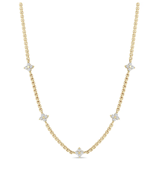 14K 5 PRONG DIAMOND QUAD STATION NECKLACE