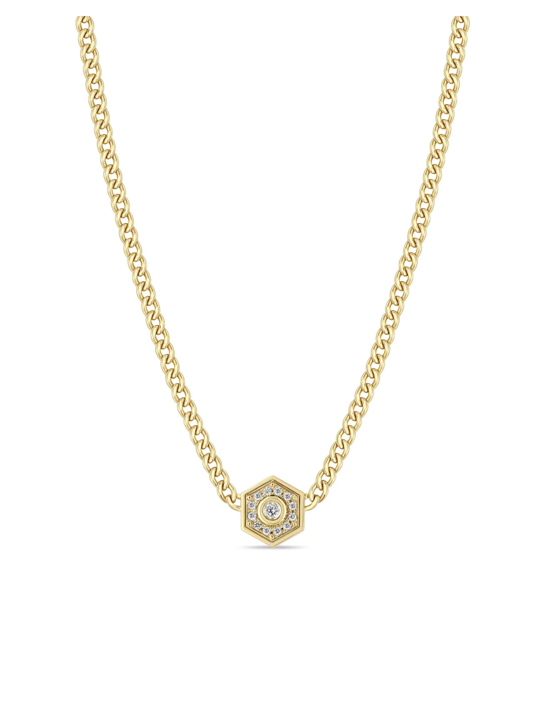 14K GOLD HEXAGON HALO NECKLACE