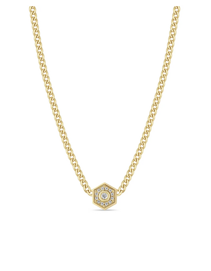 14K GOLD HEXAGON HALO NECKLACE