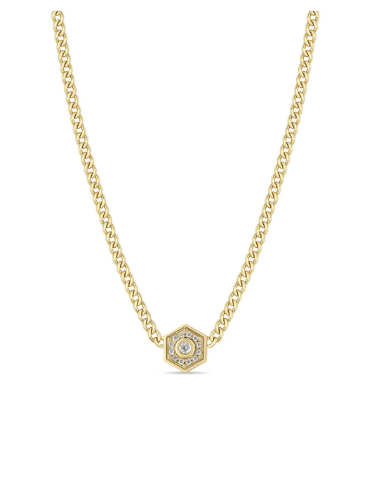 14K GOLD HEXAGON HALO NECKLACE