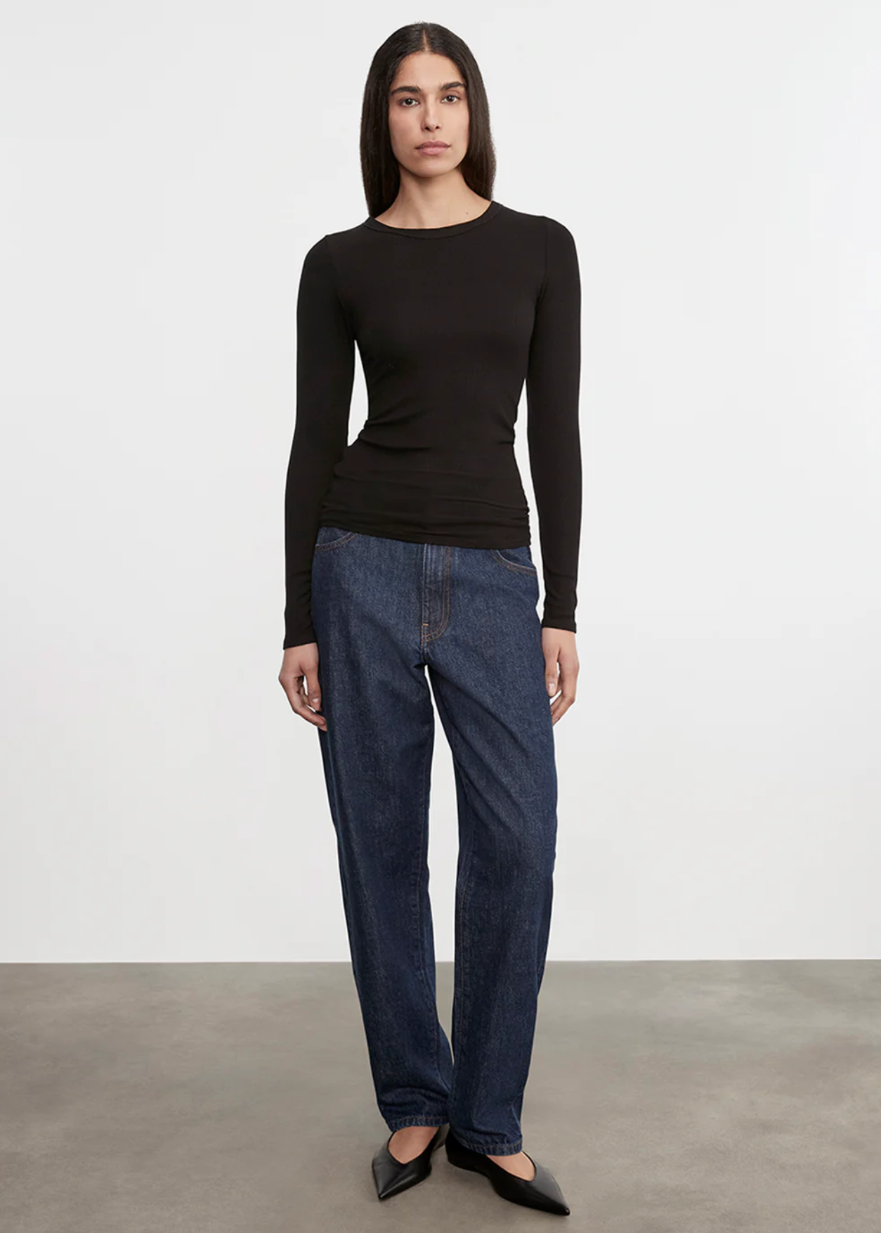 Enza Costa Silk Rib Long Sleeve Crew - Body-skimming silk viscose blend ribbed long sleeve top