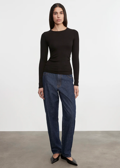 Enza Costa Silk Rib Long Sleeve Crew - Body-skimming silk viscose blend ribbed long sleeve top