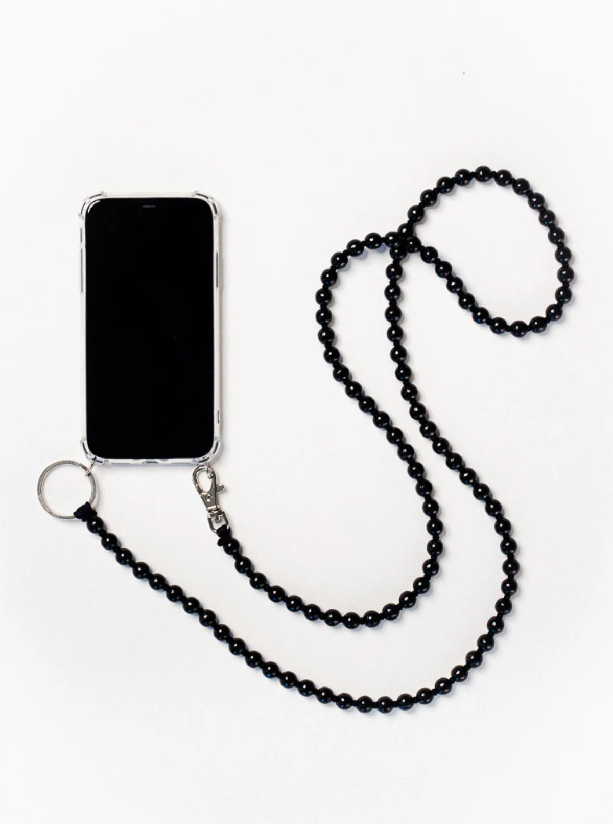 ina.seifart Beaded Phone Necklace - detail view of wooden beads and phone pocket