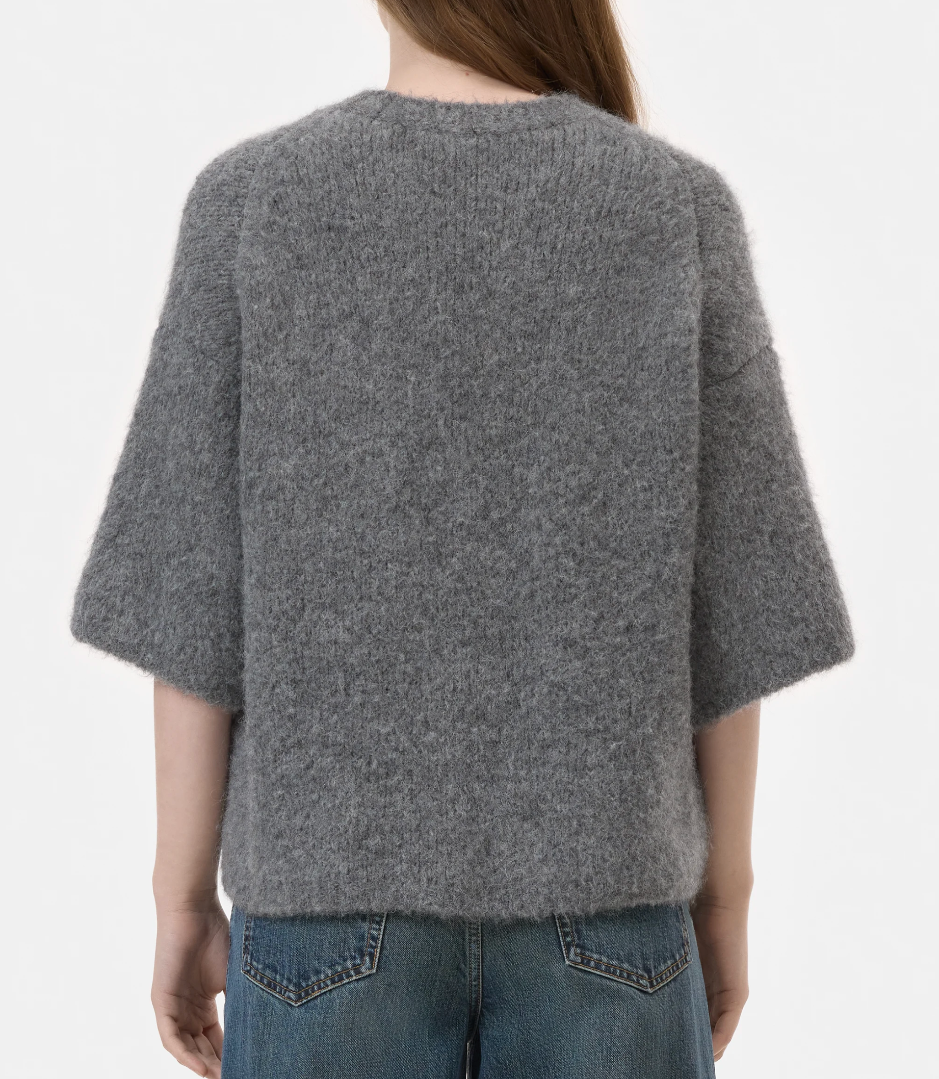 Closed Short Sleeve Knit Sweater - on model side view