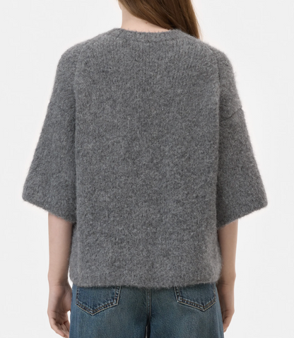 Closed Short Sleeve Knit Sweater - on model side view