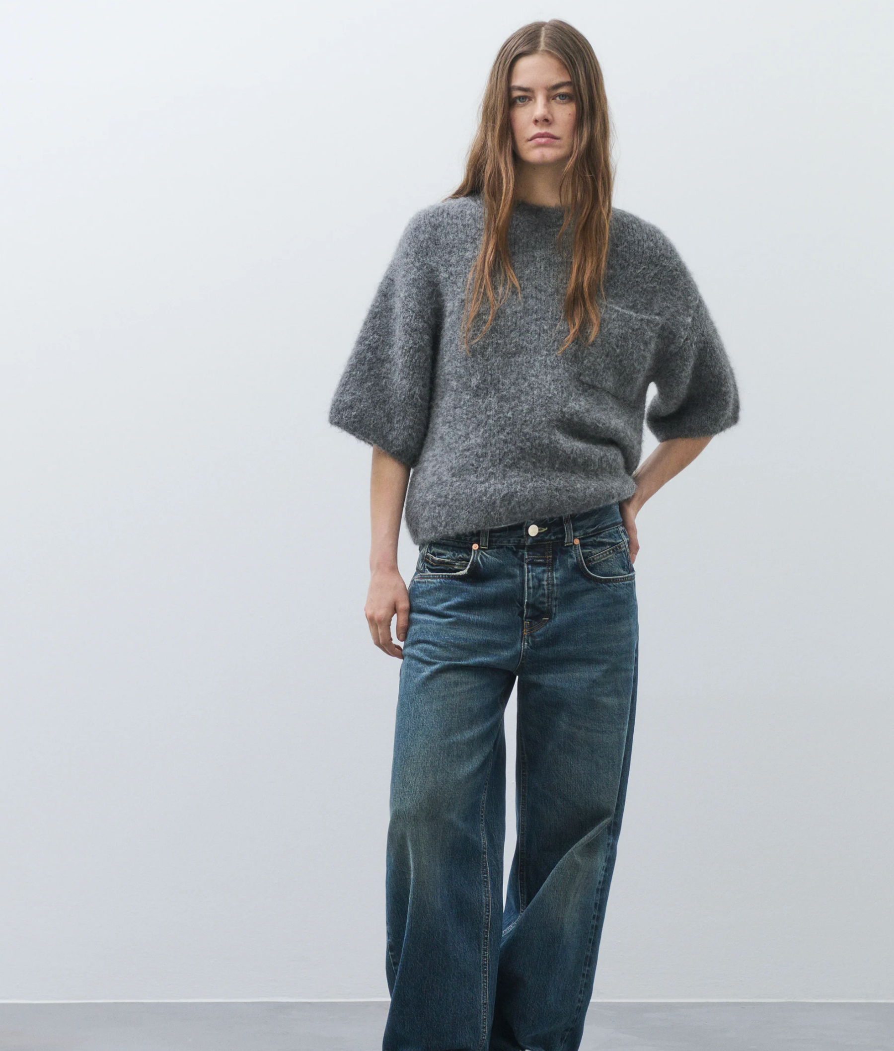Closed Short Sleeve Knit Sweater - Italian brushed alpaca and polyamide short-sleeve knit sweater