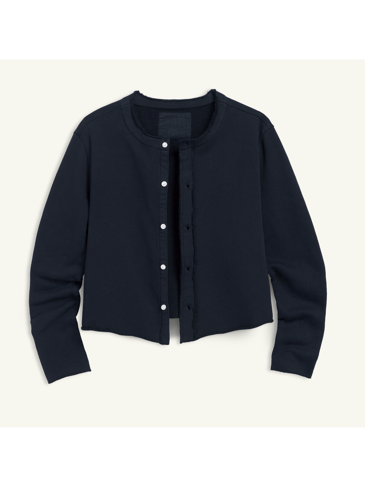 Frank & Eileen Jackie Fleece Cardigan - 100% cotton triple fleece cardigan with raw edge hem, looks like a cardigan, comfy like a sweatshirt