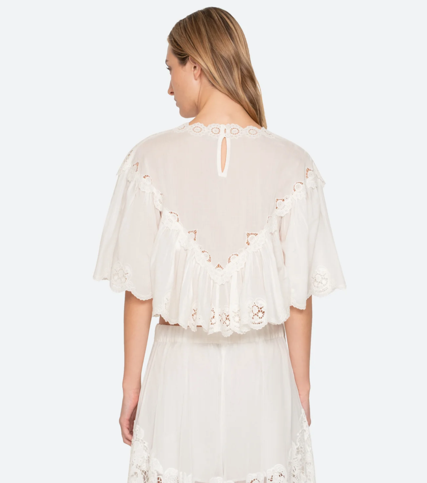 Sea New York Sofia Embroidery Top - floral embroidered top on model