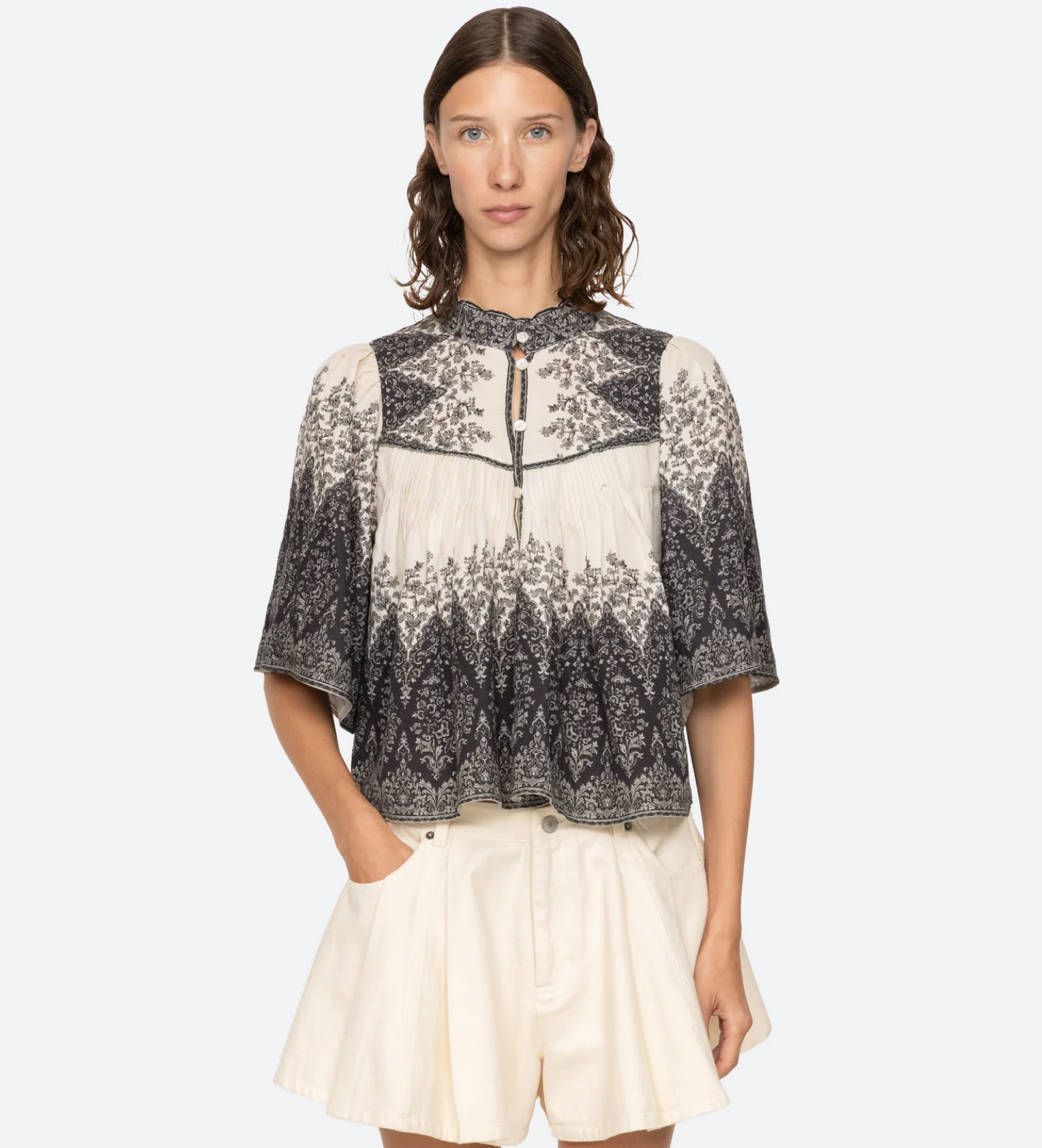 Sea New York Hedra Print Blouse - printed flowy blouse detail view