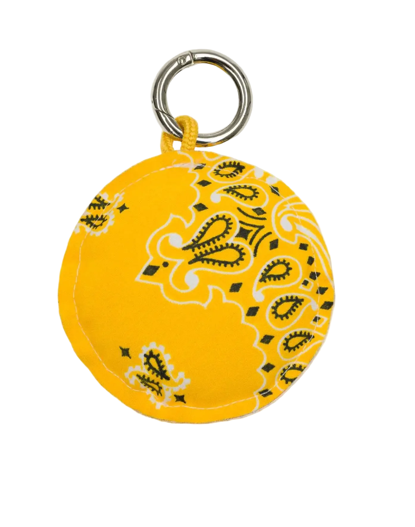 Yellow bandana patterned keychain on a light gray background