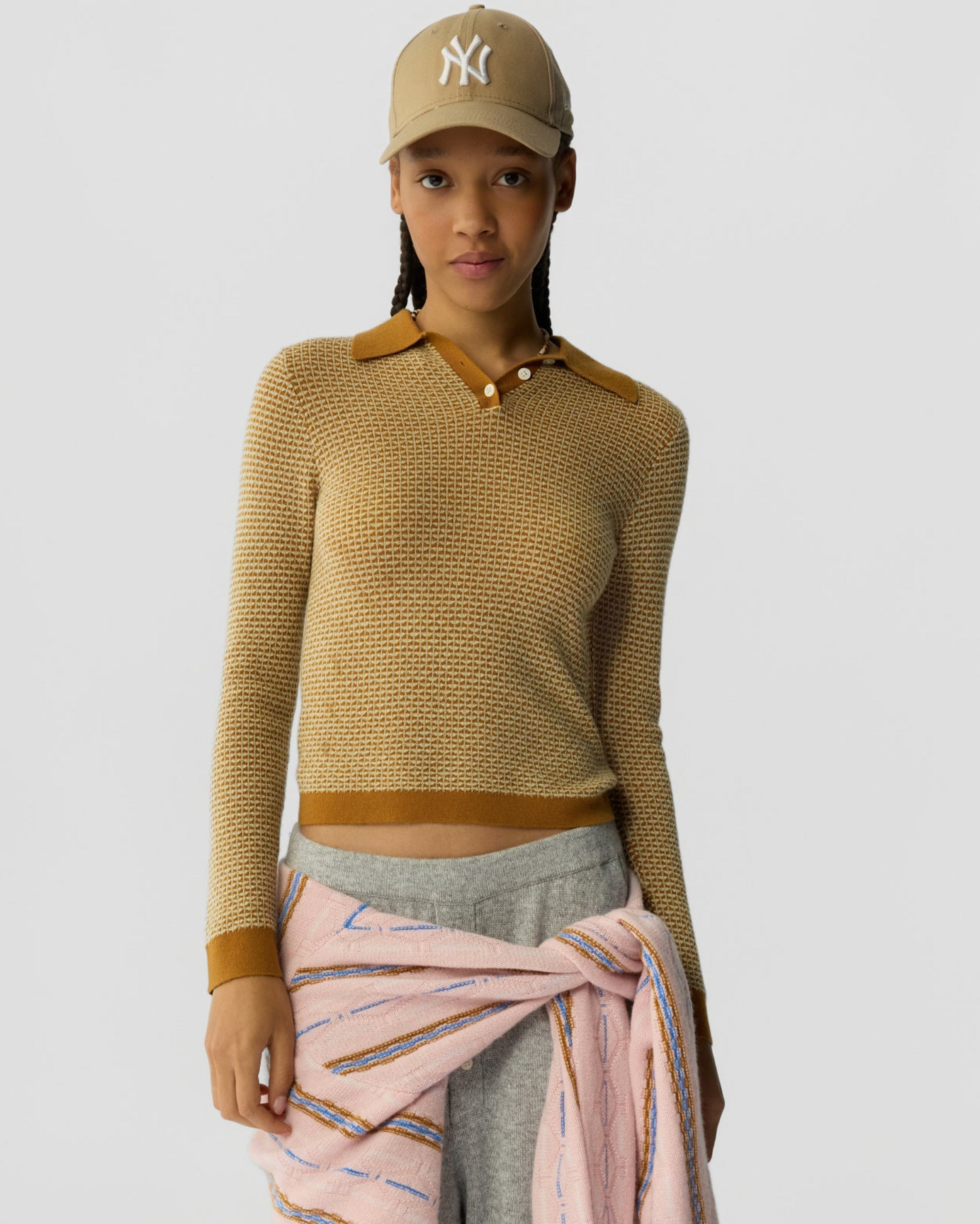 Guest In Residence Pique Shrunken Polo - textured cotton polo shirt front view