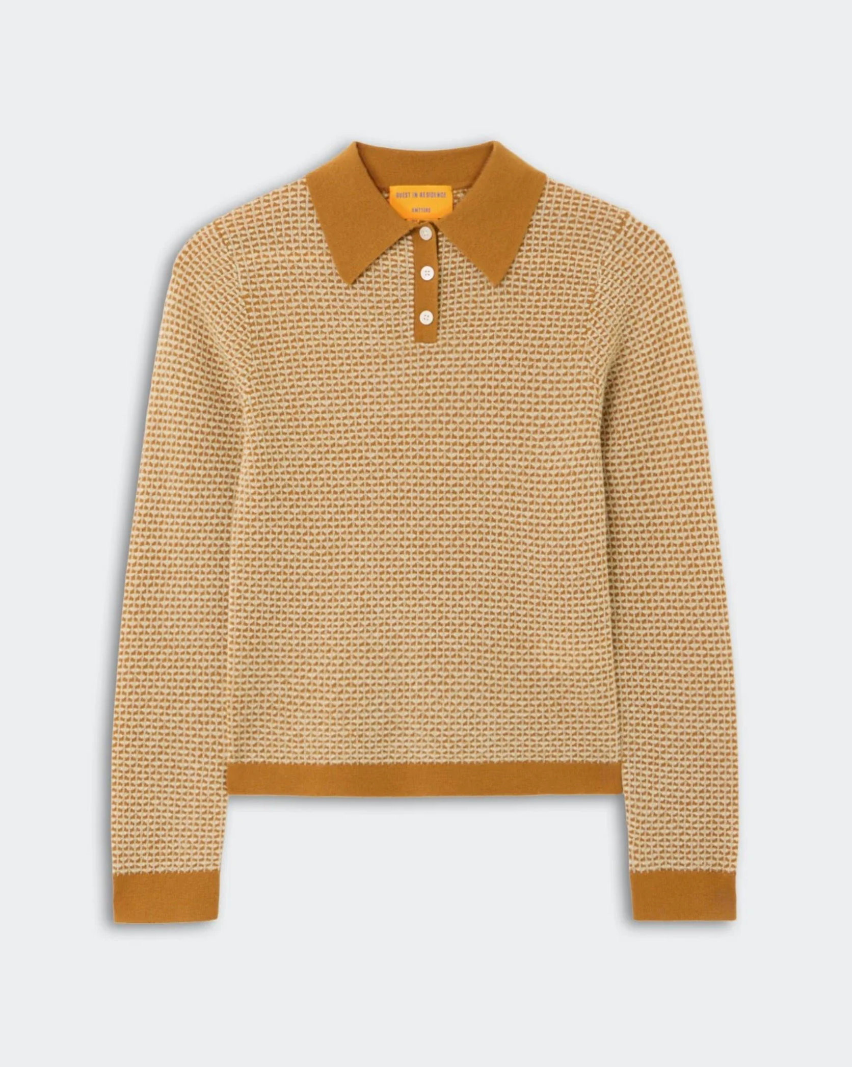 Guest In Residence Pique Shrunken Polo - textured cotton polo shirt detail view