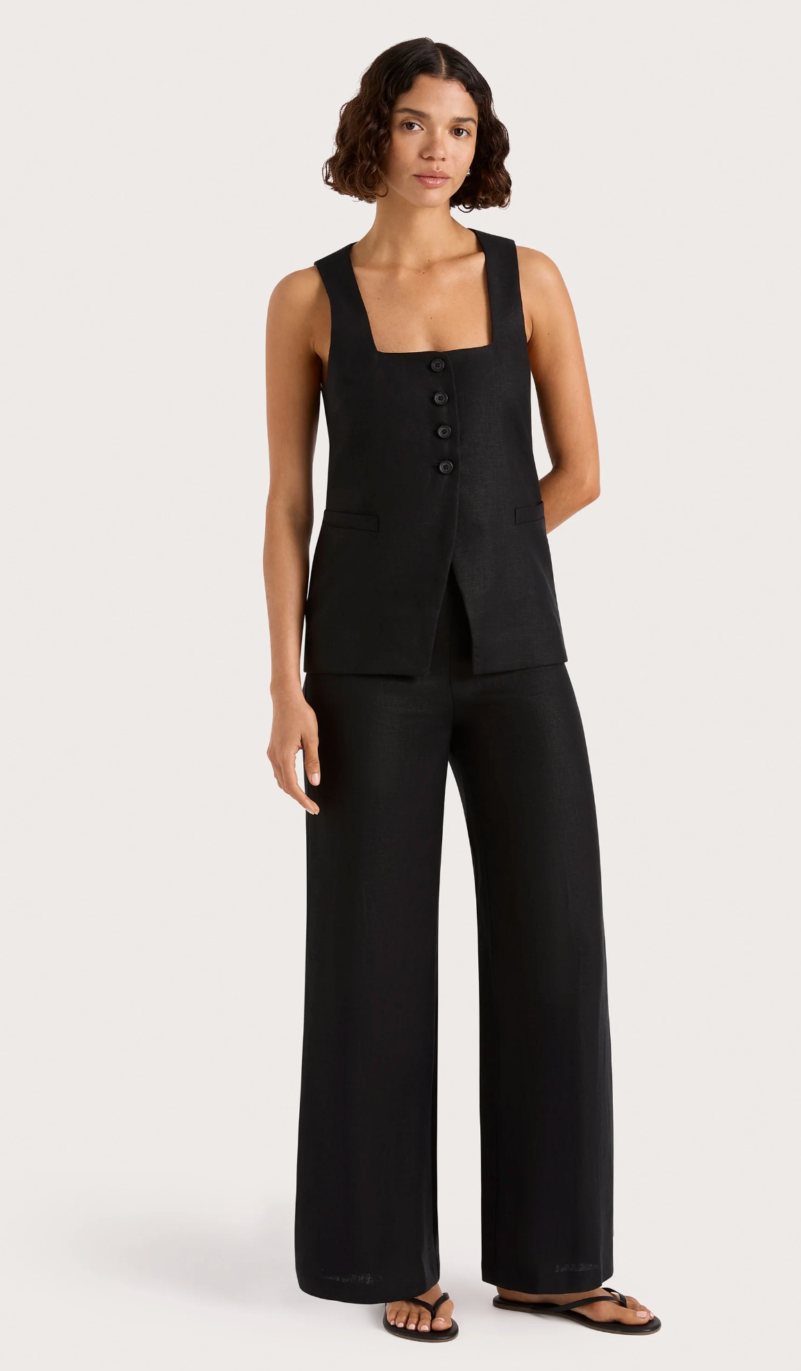 Faithfull The Brand Jackie Vest - tailored linen vest back view