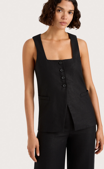 Faithfull The Brand Jackie Vest - tailored linen vest side view