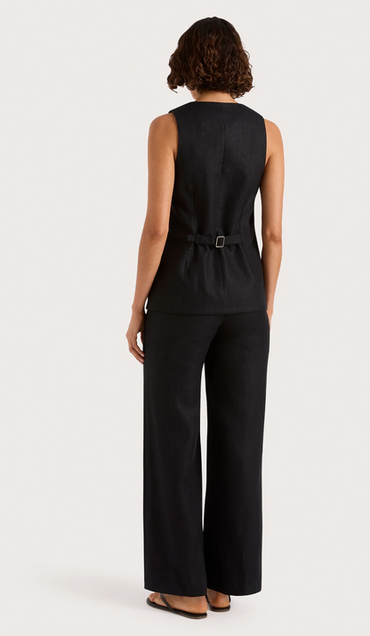 Faithfull The Brand Jackie Vest - tailored linen vest on model