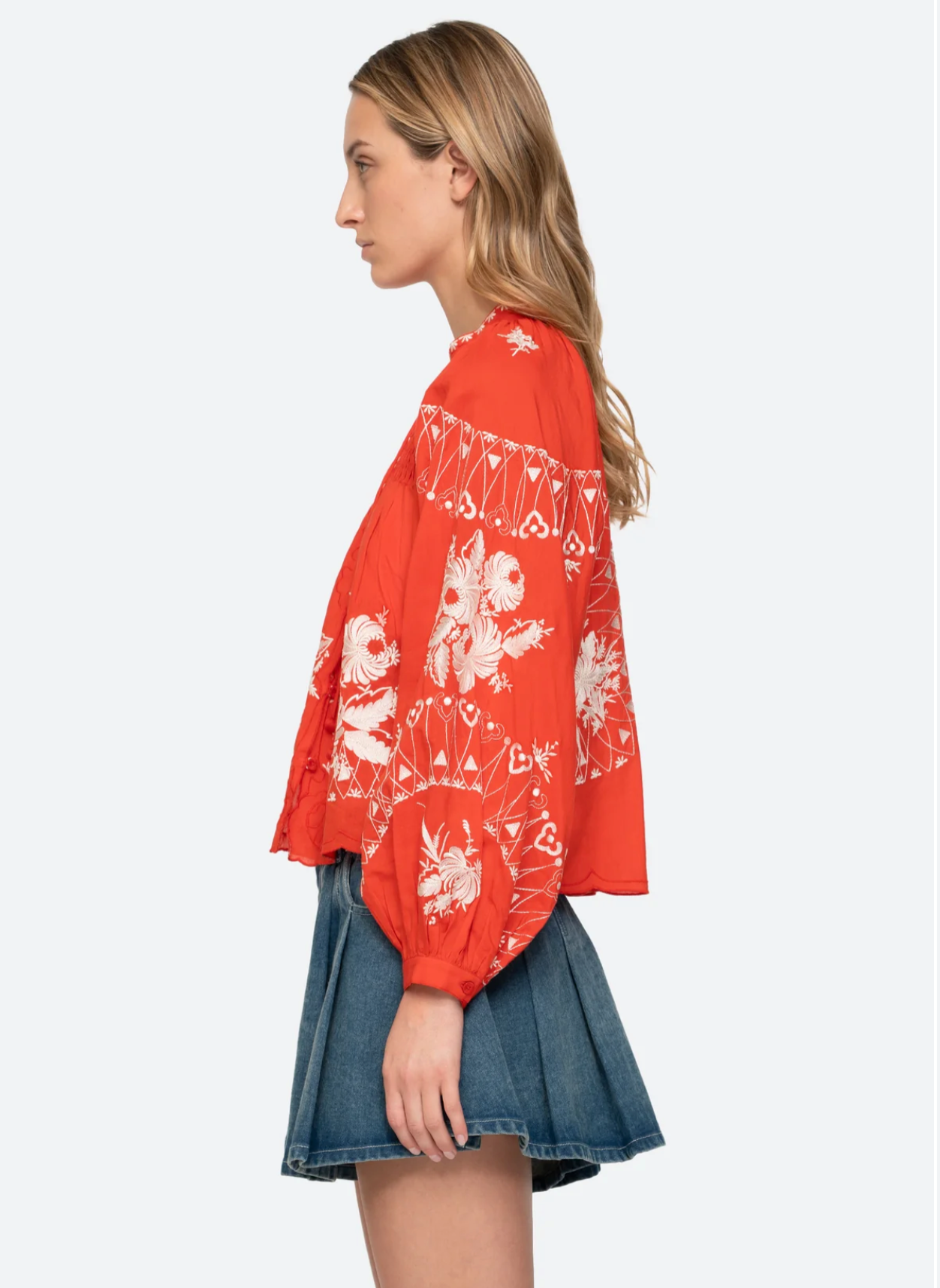 Sea New York Serafina Embroidery Blouse - floral embroidered blouse on model