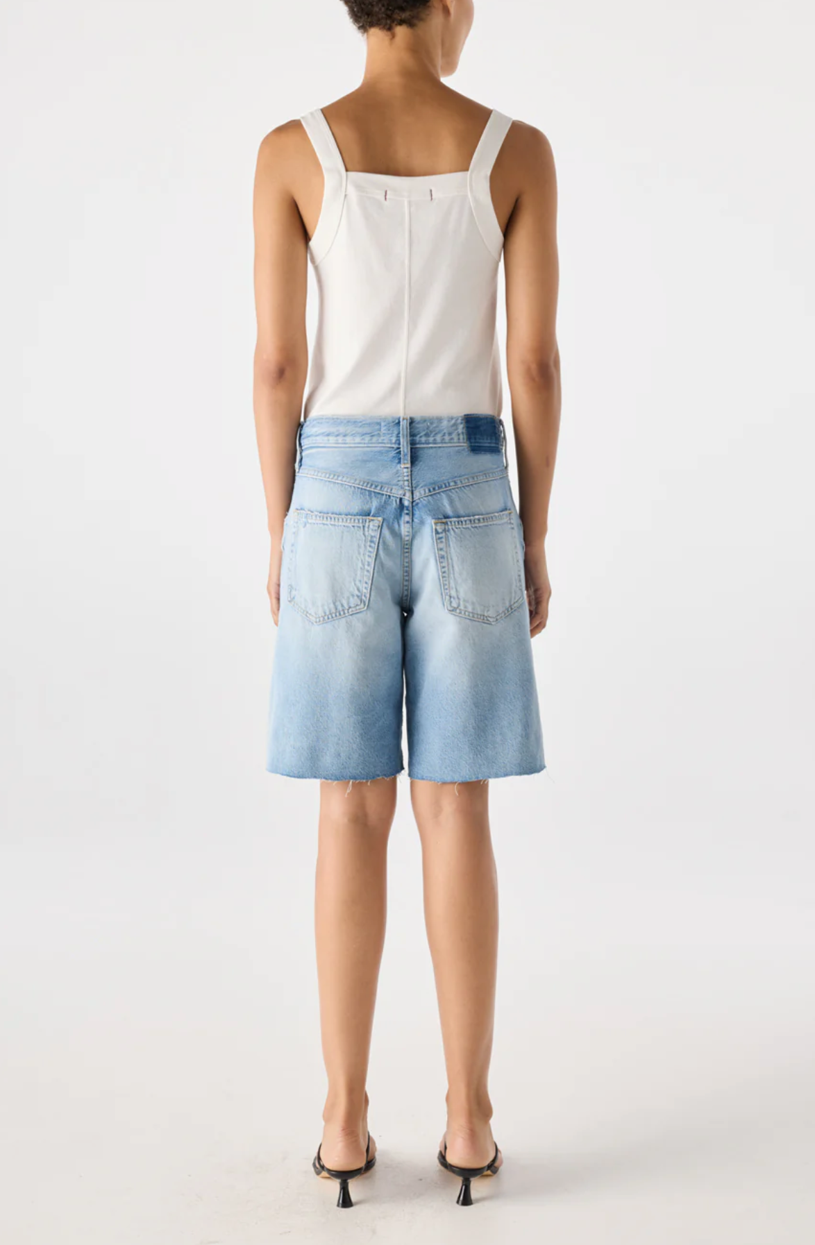 Amo Denim Steph Denim Shorts - high-rise denim shorts on model