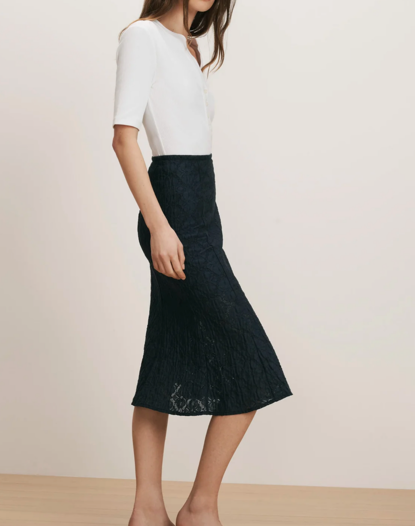 Veronica Beard Massimo Skirt - tailored midi skirt on model