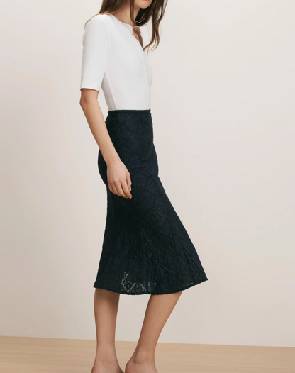 Veronica Beard Massimo Skirt - tailored midi skirt on model