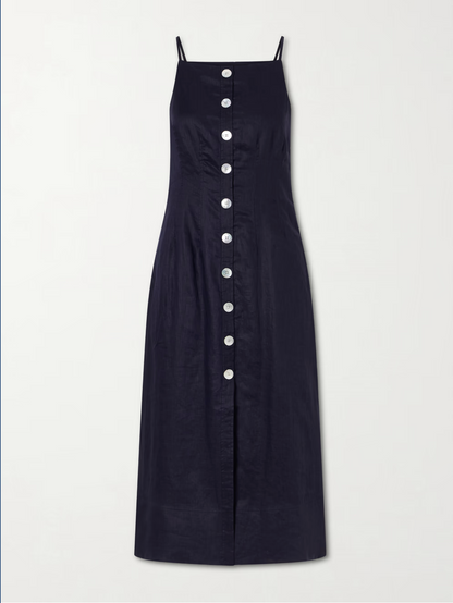 Hiptique Georges Linen Midi Dress - relaxed linen midi dress side view