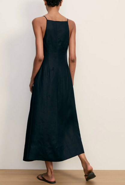 Hiptique Georges Linen Midi Dress - relaxed linen midi dress back view