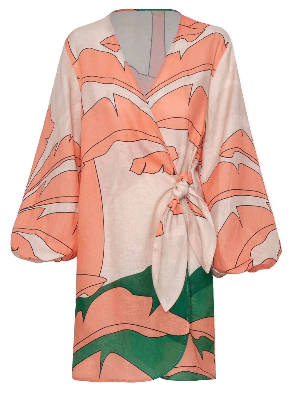 Floral patterned kimono-style top on a white background