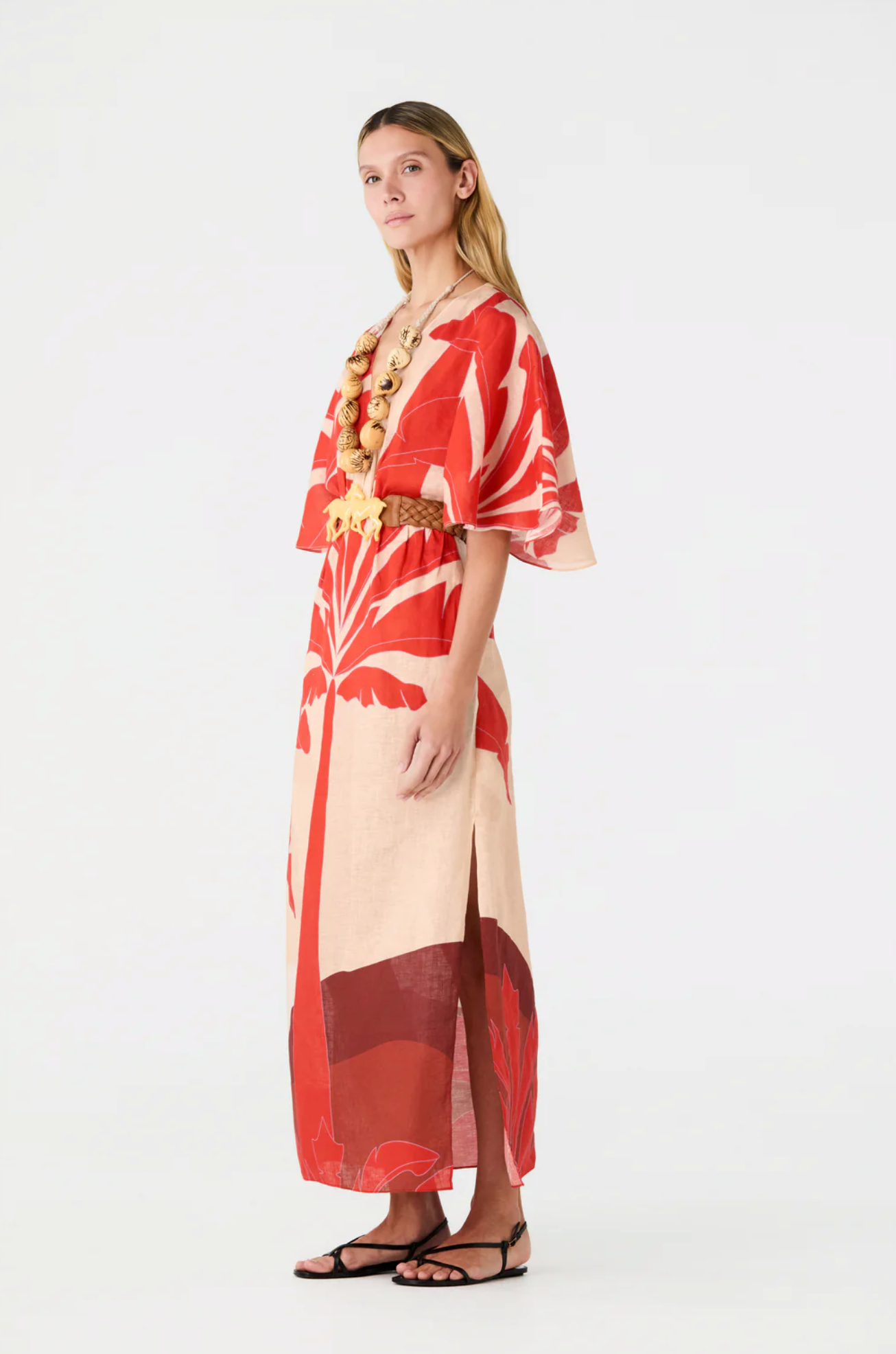 TOPACIO MIDI TUNIC DRESS SMALL / ORANGE PALMS