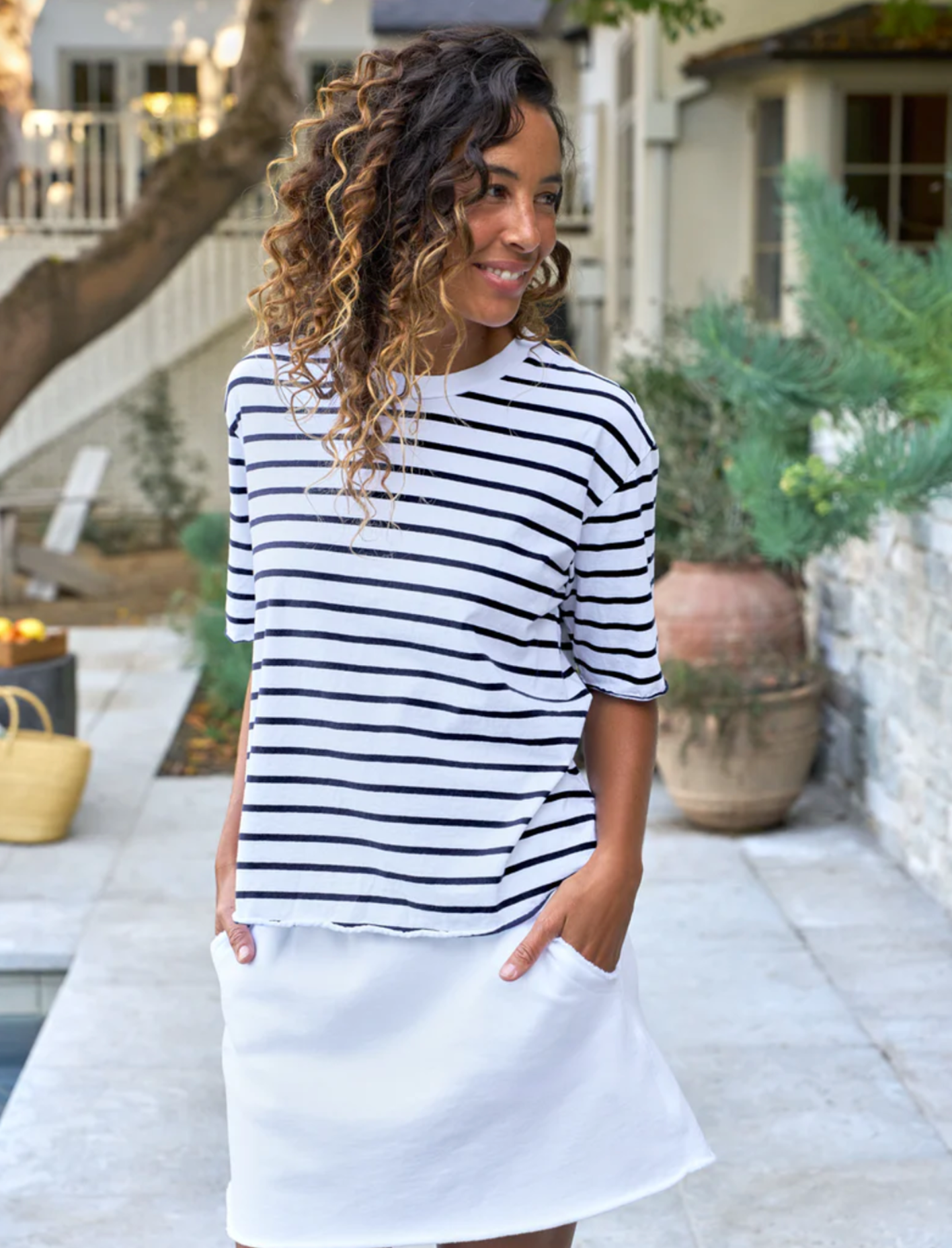 Frank & Eileen Perry Stripe Crew Tee - classic stripe cotton crew neck tee back view