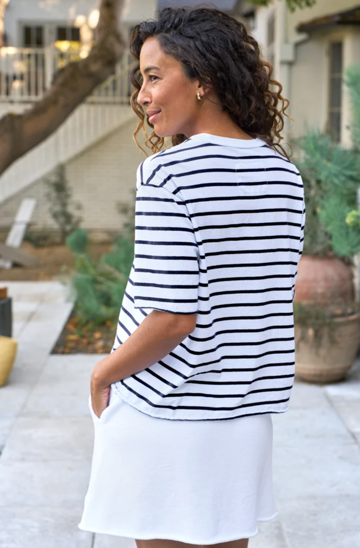 Frank & Eileen Perry Stripe Crew Tee - classic stripe cotton crew neck tee side view