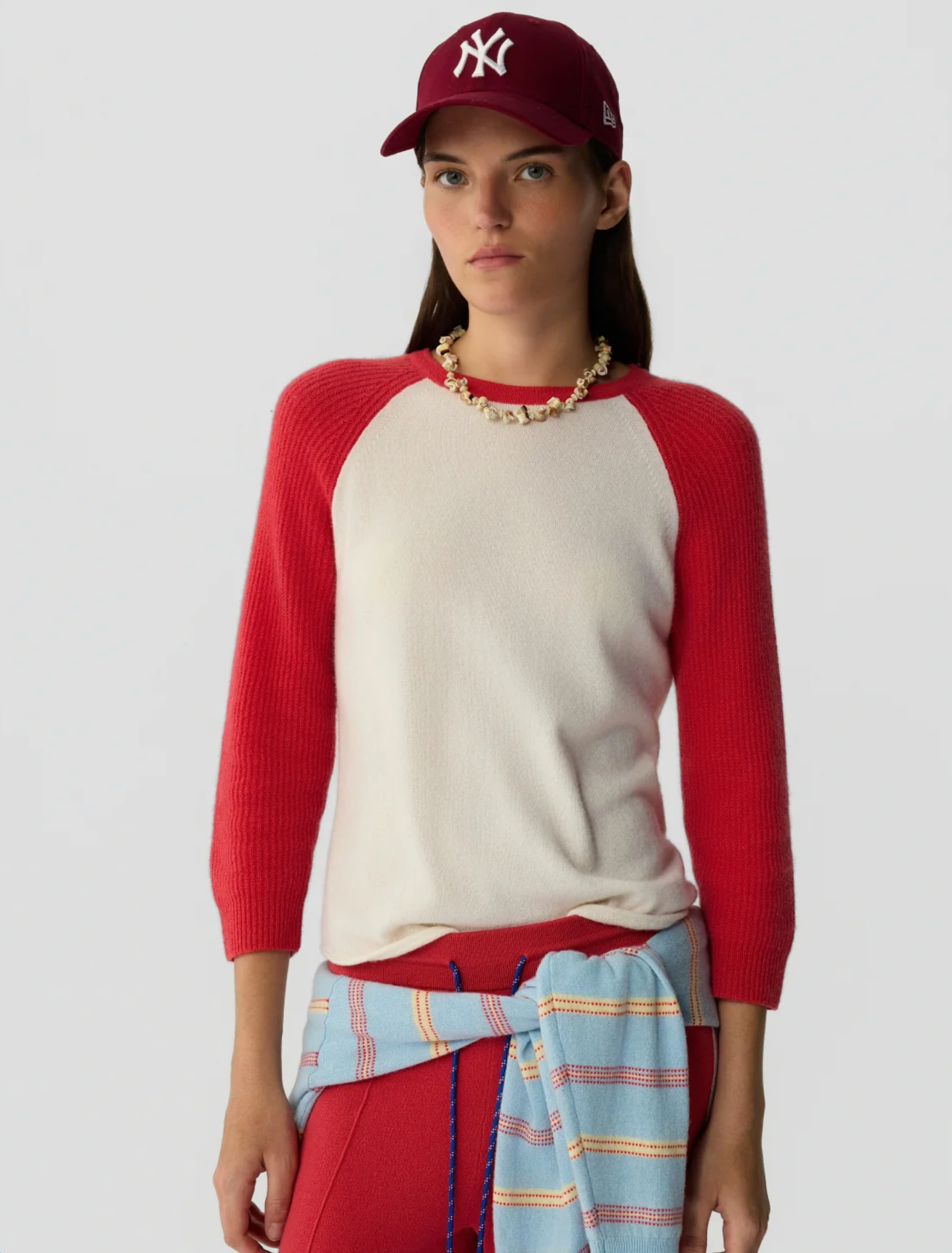 Guest in Residence Baseball Tee - classic cashmere baseball tee back view