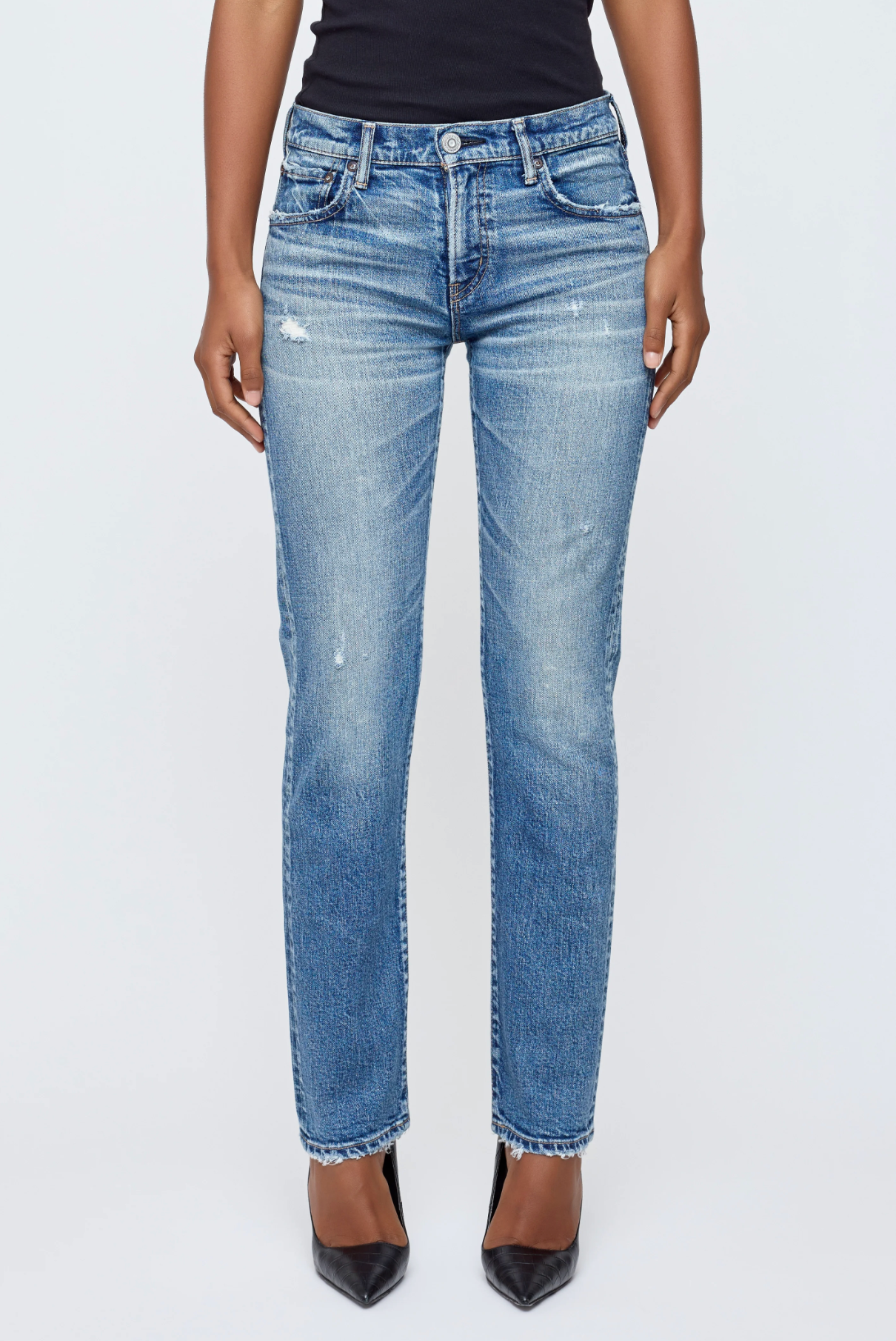 Moussy Denim Leyden Straight Denim - straight-leg denim jean front view