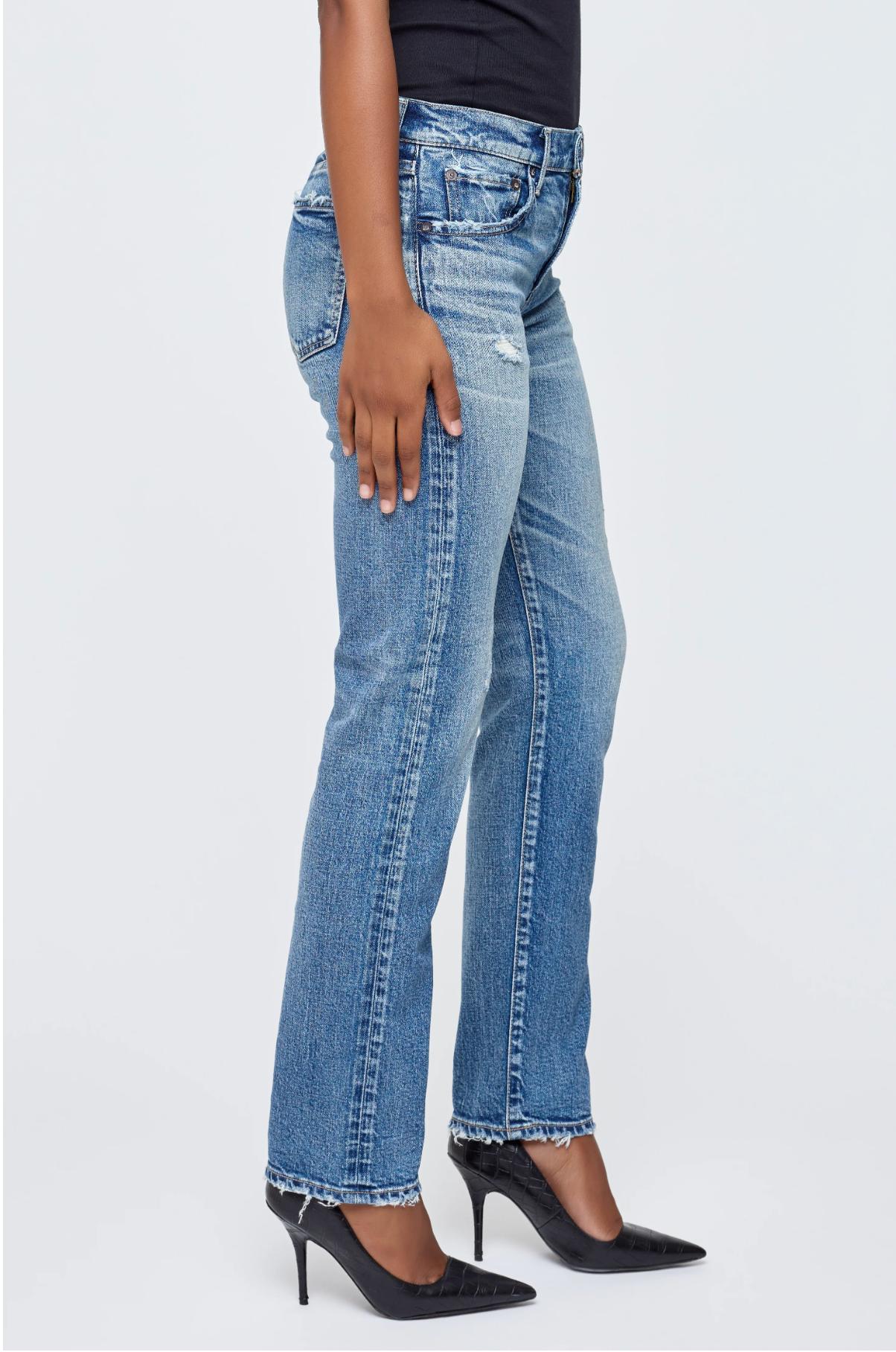 Moussy Denim Leyden Straight Denim - straight-leg denim jean side view