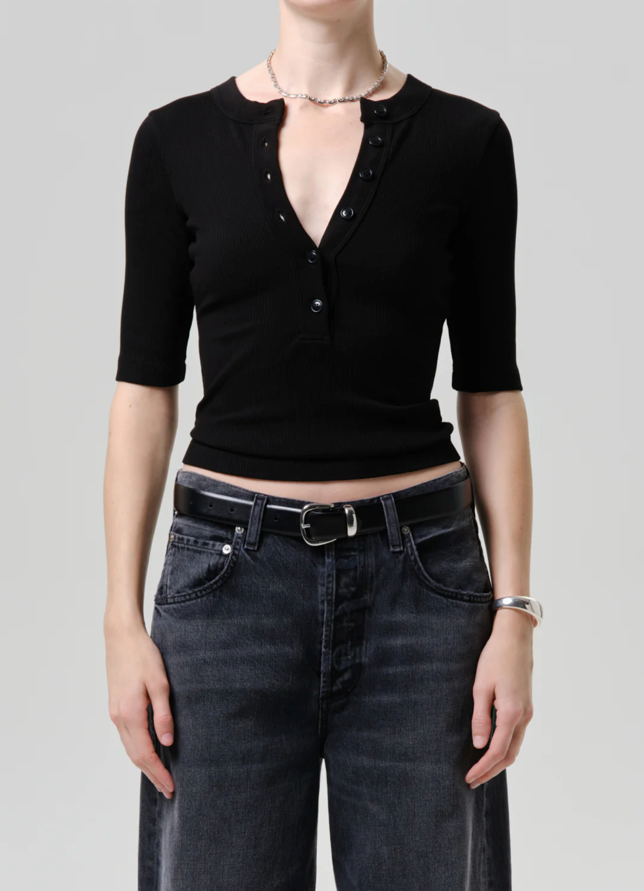 Citizen of Humanity Nali Short Sleeve Henley - cotton short sleeve henley top front view