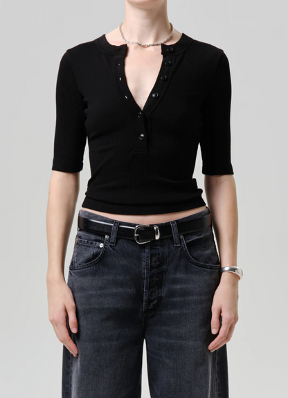 Citizen of Humanity Nali Short Sleeve Henley - cotton short sleeve henley top front view