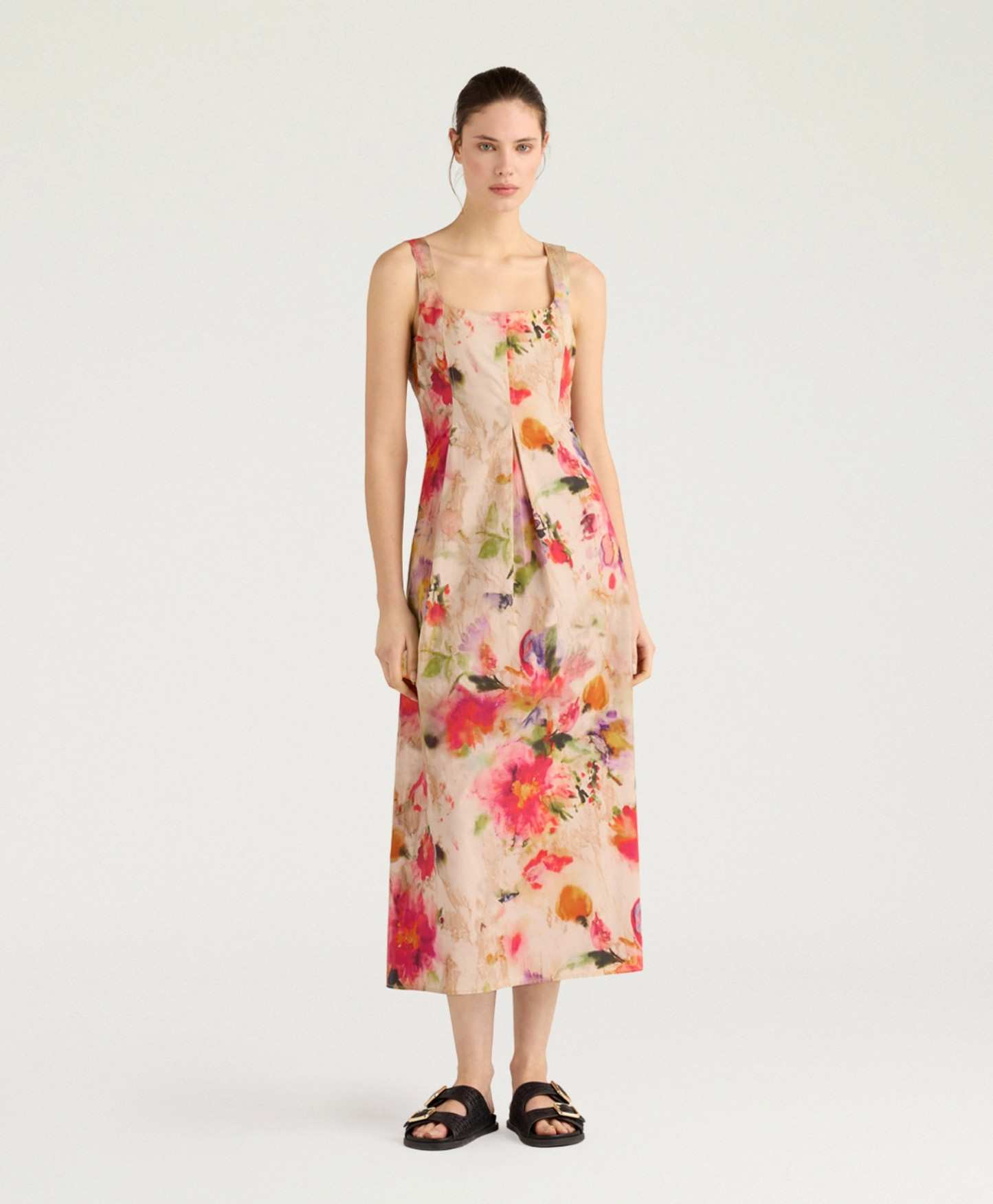 Momoni Shue Dress - silk blend printed midi dress back view