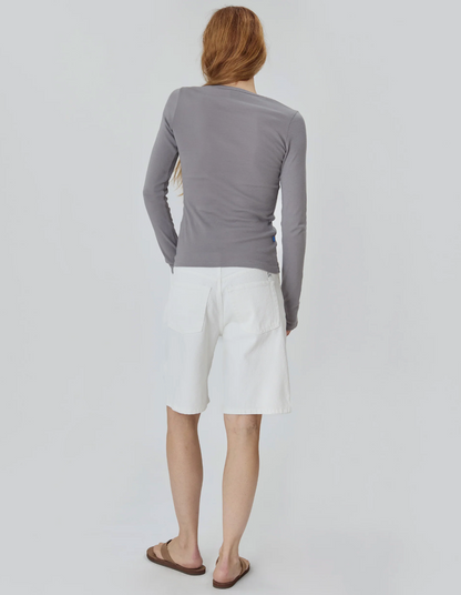 Still Here Cool Shorts - high-rise denim shorts detail view