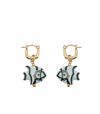 Hiptique Calypso Ceramic Fish Earring - hand-painted ceramic fish dangle earring front view