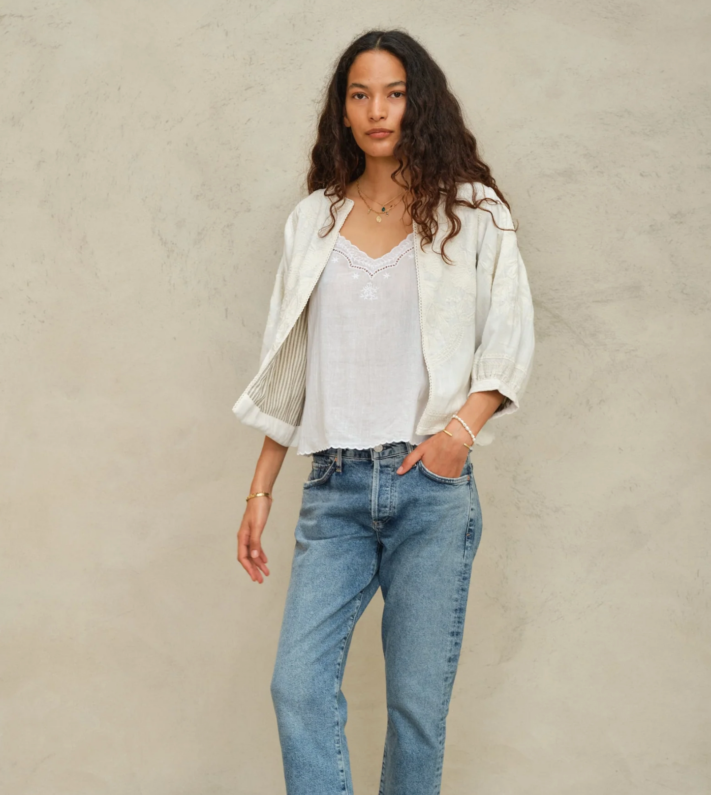 Mabe Averi Embroidered Jacket - hand-embroidered cotton jacket front view