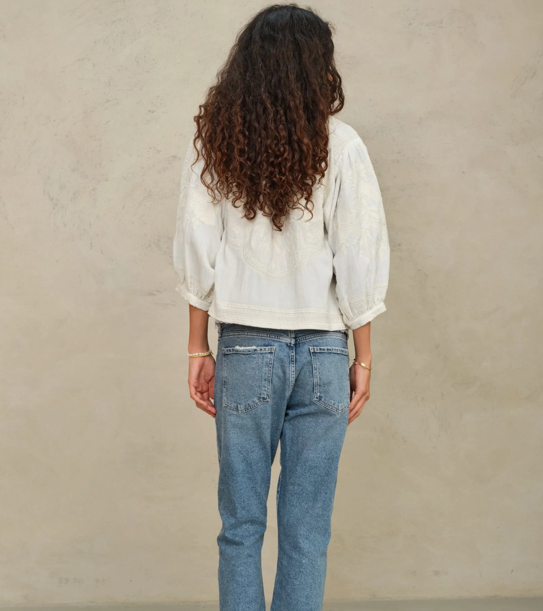 Mabe Averi Embroidered Jacket - hand-embroidered cotton jacket lifestyle view
