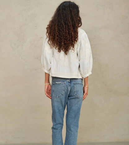 Mabe Averi Embroidered Jacket - hand-embroidered cotton jacket lifestyle view