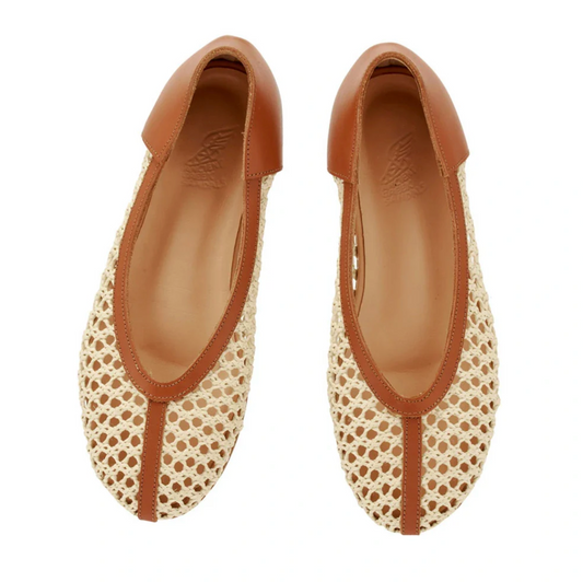 Ancient Greek Sandal Aeropi Flat - woven raffia flat sandal top view